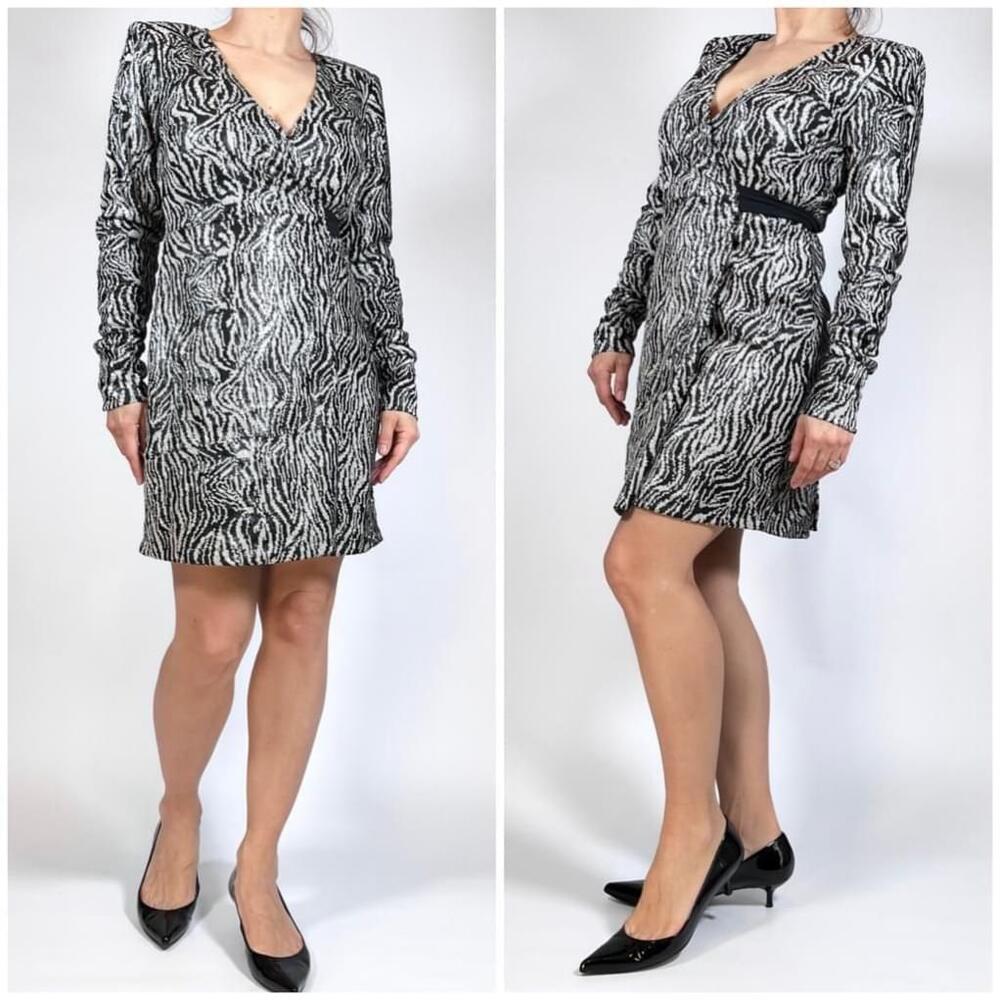 NEW! Andamane Zebra Sequin Dress Size S Black/White